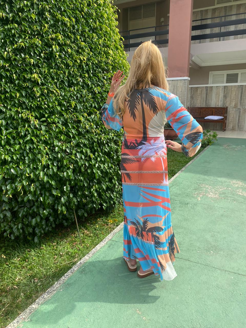 Vestido Longo de Tuly estampas (PEÇA ÚNICA)