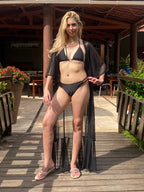 Vestido longo de tuly manga curta